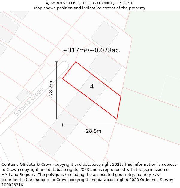 4, SABINA CLOSE, HIGH WYCOMBE, HP12 3HF: Plot and title map