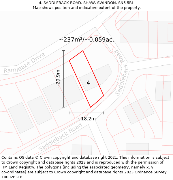 4, SADDLEBACK ROAD, SHAW, SWINDON, SN5 5RL: Plot and title map