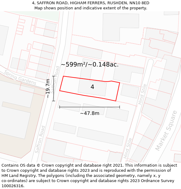 4, SAFFRON ROAD, HIGHAM FERRERS, RUSHDEN, NN10 8ED: Plot and title map