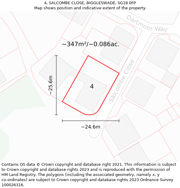 4, SALCOMBE CLOSE, BIGGLESWADE, SG18 0FP: Plot and title map