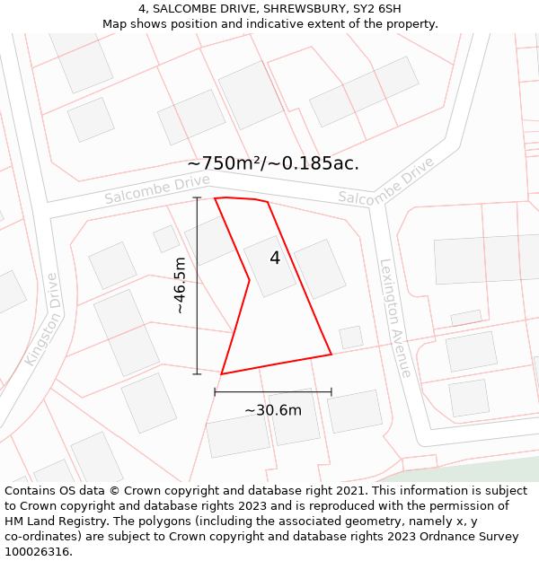 4, SALCOMBE DRIVE, SHREWSBURY, SY2 6SH: Plot and title map