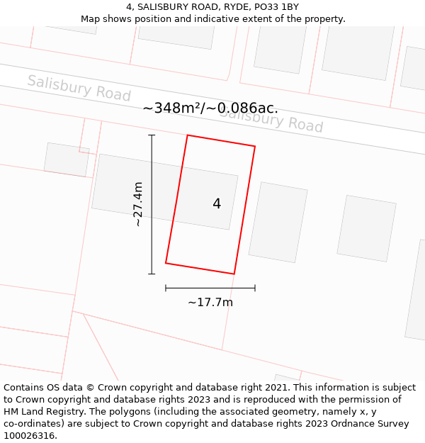 4, SALISBURY ROAD, RYDE, PO33 1BY: Plot and title map