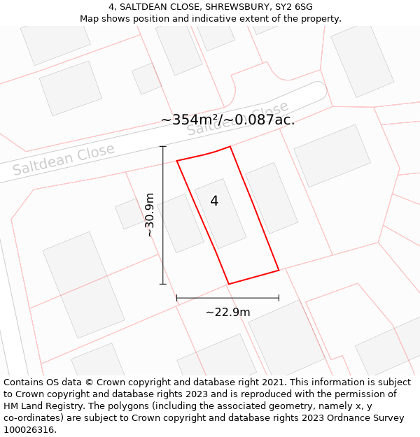 4, SALTDEAN CLOSE, SHREWSBURY, SY2 6SG: Plot and title map