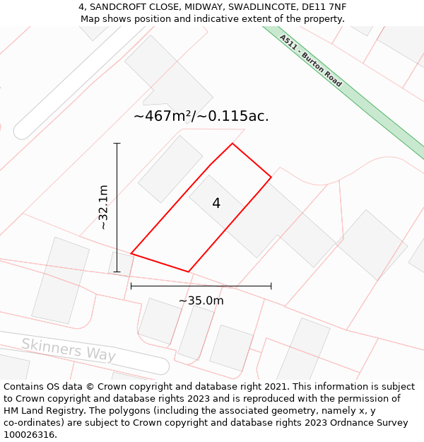 4, SANDCROFT CLOSE, MIDWAY, SWADLINCOTE, DE11 7NF: Plot and title map