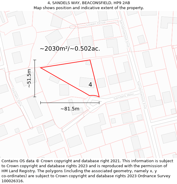 4, SANDELS WAY, BEACONSFIELD, HP9 2AB: Plot and title map