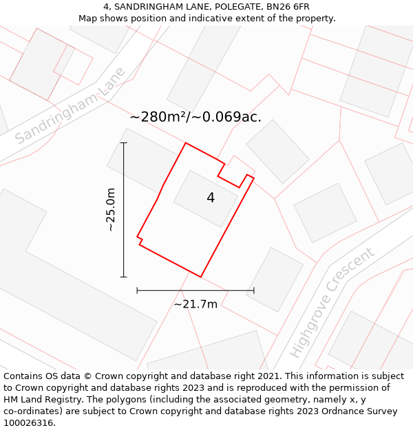 4, SANDRINGHAM LANE, POLEGATE, BN26 6FR: Plot and title map