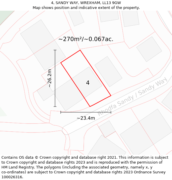 4, SANDY WAY, WREXHAM, LL13 9GW: Plot and title map