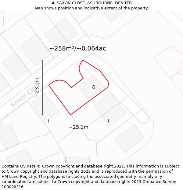 4, SAXON CLOSE, ASHBOURNE, DE6 1TB: Plot and title map