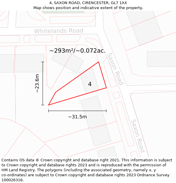 4, SAXON ROAD, CIRENCESTER, GL7 1AX: Plot and title map