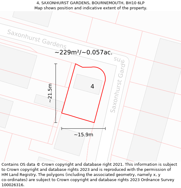 4, SAXONHURST GARDENS, BOURNEMOUTH, BH10 6LP: Plot and title map