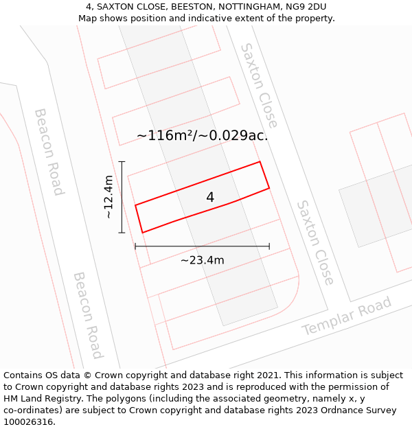 4, SAXTON CLOSE, BEESTON, NOTTINGHAM, NG9 2DU: Plot and title map