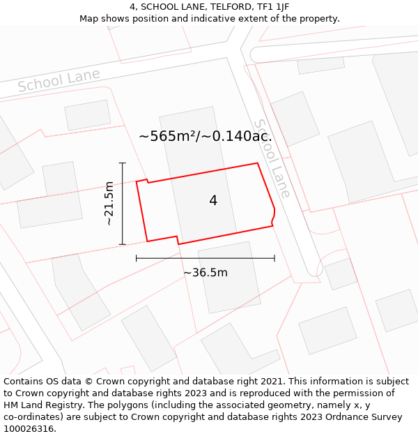 4, SCHOOL LANE, TELFORD, TF1 1JF: Plot and title map