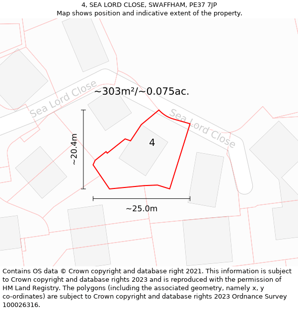 4, SEA LORD CLOSE, SWAFFHAM, PE37 7JP: Plot and title map