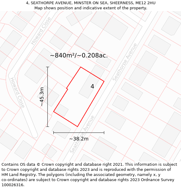 4, SEATHORPE AVENUE, MINSTER ON SEA, SHEERNESS, ME12 2HU: Plot and title map