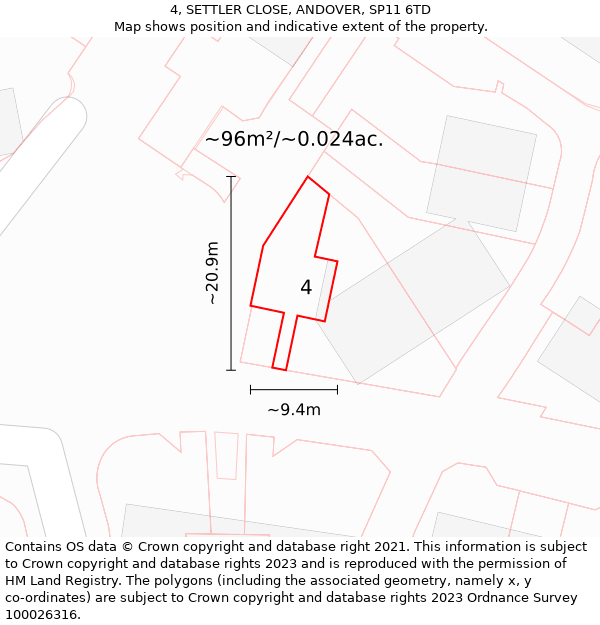 4, SETTLER CLOSE, ANDOVER, SP11 6TD: Plot and title map