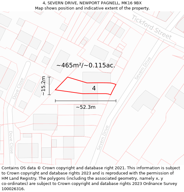 4, SEVERN DRIVE, NEWPORT PAGNELL, MK16 9BX: Plot and title map