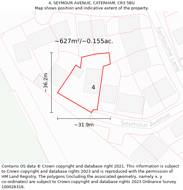 4, SEYMOUR AVENUE, CATERHAM, CR3 5BU: Plot and title map