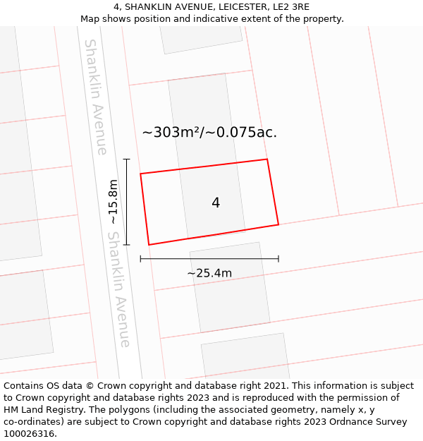 4, SHANKLIN AVENUE, LEICESTER, LE2 3RE: Plot and title map