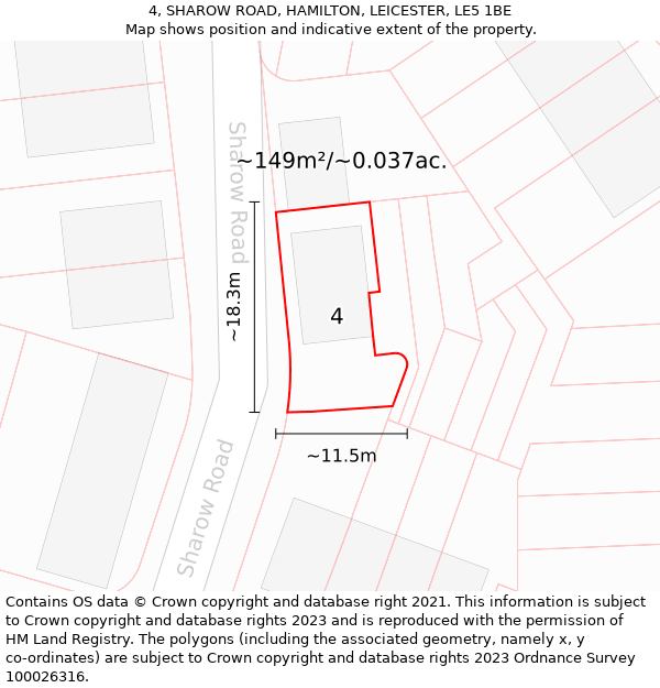 4, SHAROW ROAD, HAMILTON, LEICESTER, LE5 1BE: Plot and title map