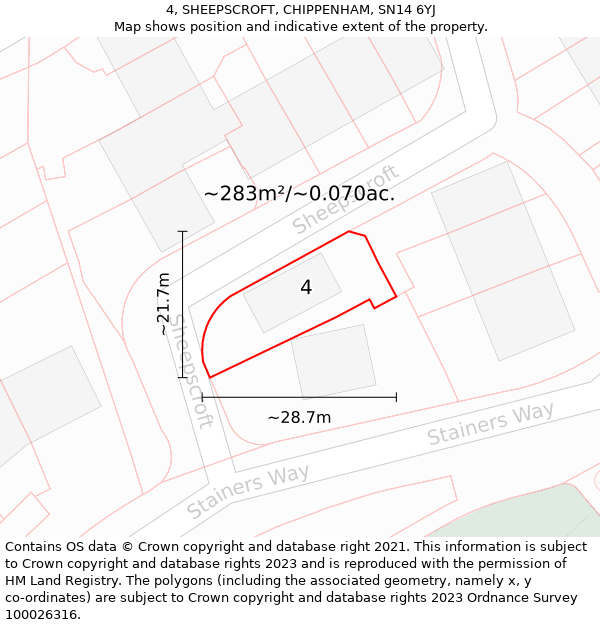 4, SHEEPSCROFT, CHIPPENHAM, SN14 6YJ: Plot and title map