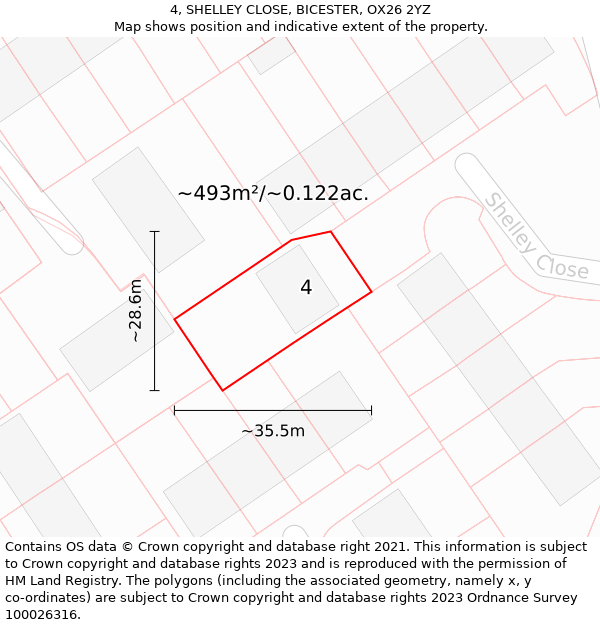 4, SHELLEY CLOSE, BICESTER, OX26 2YZ: Plot and title map