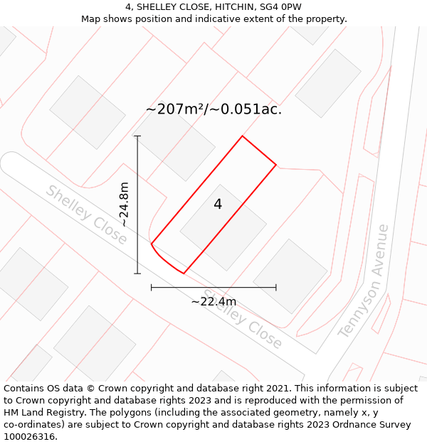 4, SHELLEY CLOSE, HITCHIN, SG4 0PW: Plot and title map