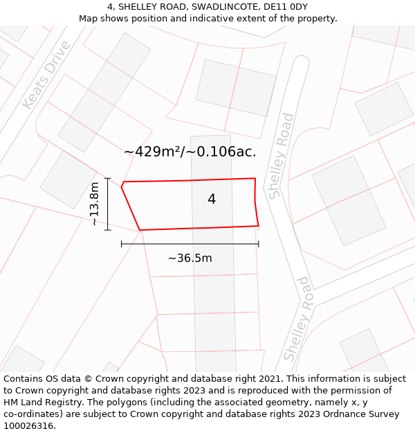4, SHELLEY ROAD, SWADLINCOTE, DE11 0DY: Plot and title map
