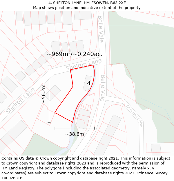 4, SHELTON LANE, HALESOWEN, B63 2XE: Plot and title map