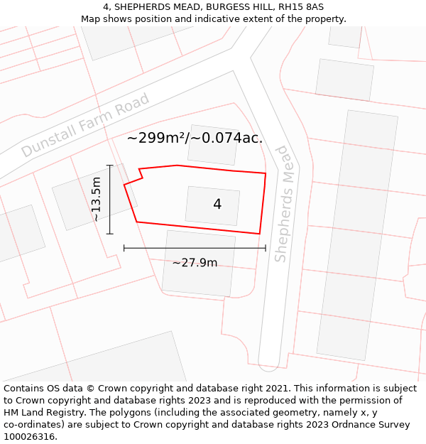 4, SHEPHERDS MEAD, BURGESS HILL, RH15 8AS: Plot and title map