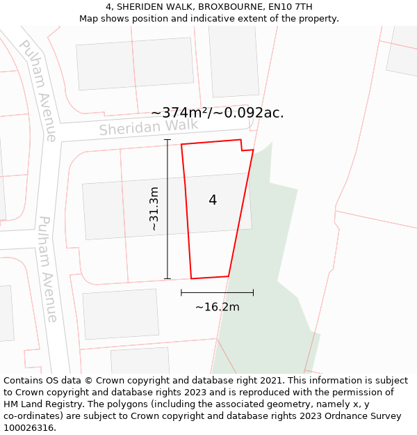 4, SHERIDEN WALK, BROXBOURNE, EN10 7TH: Plot and title map