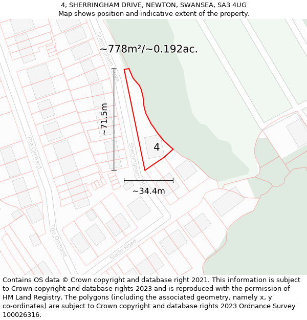 4, SHERRINGHAM DRIVE, NEWTON, SWANSEA, SA3 4UG: Plot and title map
