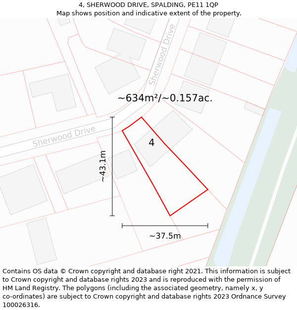 4, SHERWOOD DRIVE, SPALDING, PE11 1QP: Plot and title map