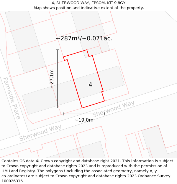 4, SHERWOOD WAY, EPSOM, KT19 8GY: Plot and title map