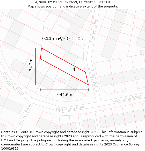 4, SHIRLEY DRIVE, SYSTON, LEICESTER, LE7 1LU: Plot and title map