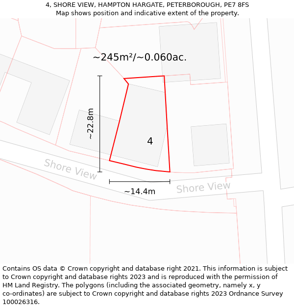 4, SHORE VIEW, HAMPTON HARGATE, PETERBOROUGH, PE7 8FS: Plot and title map