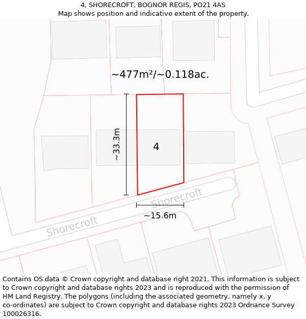 4, SHORECROFT, BOGNOR REGIS, PO21 4AS: Plot and title map