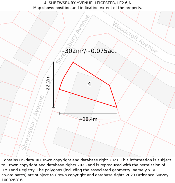 4, SHREWSBURY AVENUE, LEICESTER, LE2 6JN: Plot and title map