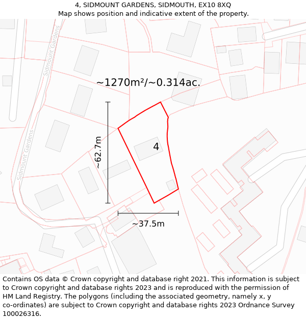 4, SIDMOUNT GARDENS, SIDMOUTH, EX10 8XQ: Plot and title map