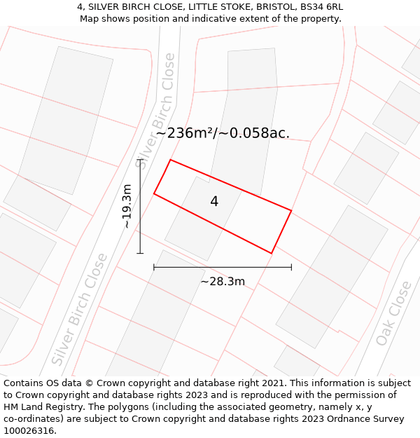 4, SILVER BIRCH CLOSE, LITTLE STOKE, BRISTOL, BS34 6RL: Plot and title map