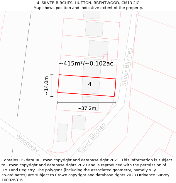 4, SILVER BIRCHES, HUTTON, BRENTWOOD, CM13 2JG: Plot and title map