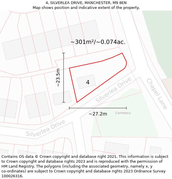 4, SILVERLEA DRIVE, MANCHESTER, M9 8EN: Plot and title map