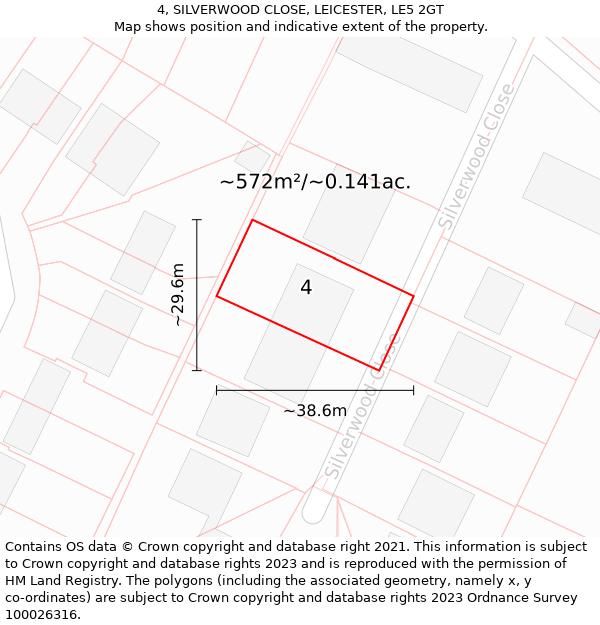 4, SILVERWOOD CLOSE, LEICESTER, LE5 2GT: Plot and title map