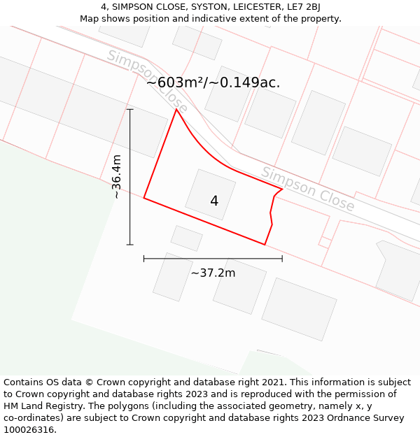 4, SIMPSON CLOSE, SYSTON, LEICESTER, LE7 2BJ: Plot and title map