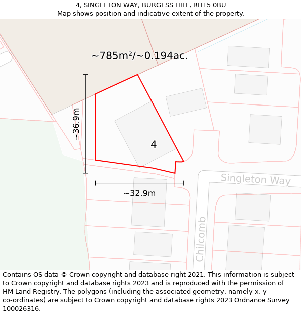 4, SINGLETON WAY, BURGESS HILL, RH15 0BU: Plot and title map