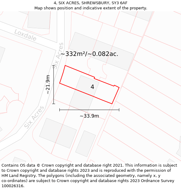 4, SIX ACRES, SHREWSBURY, SY3 6AF: Plot and title map