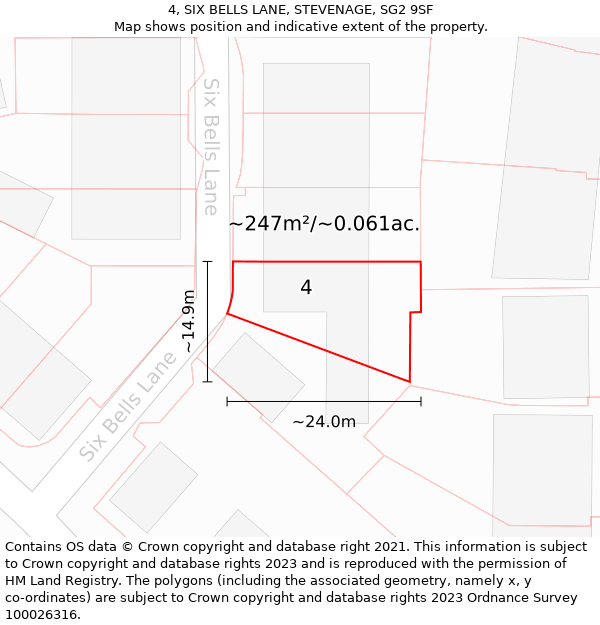 4, SIX BELLS LANE, STEVENAGE, SG2 9SF: Plot and title map