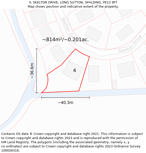 4, SKELTON DRIVE, LONG SUTTON, SPALDING, PE12 9FT: Plot and title map