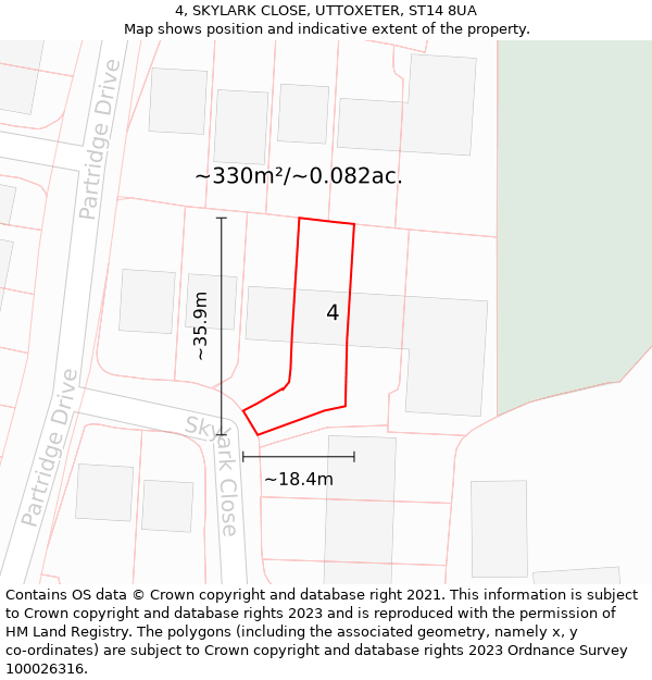 4, SKYLARK CLOSE, UTTOXETER, ST14 8UA: Plot and title map