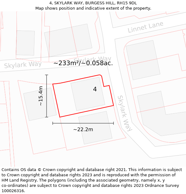 4, SKYLARK WAY, BURGESS HILL, RH15 9DL: Plot and title map