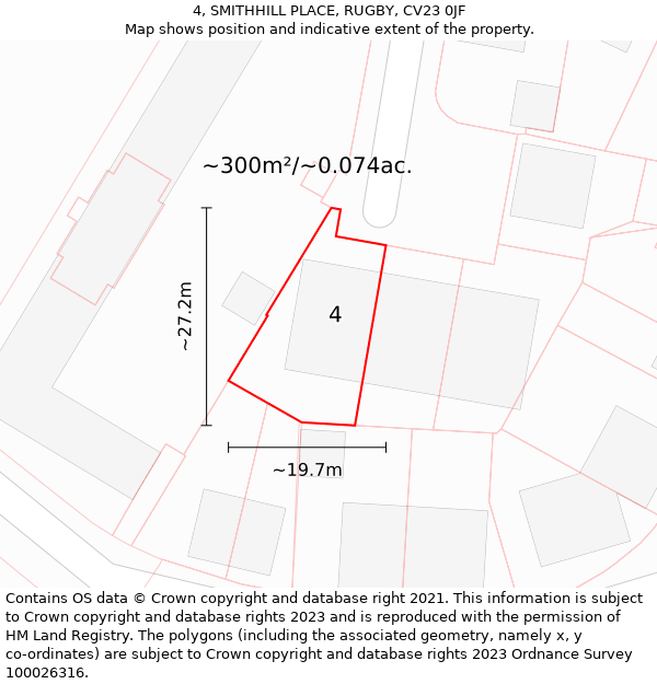 4, SMITHHILL PLACE, RUGBY, CV23 0JF: Plot and title map